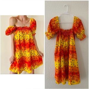 Urban Outfitters Yellow/Orange Floral Puff Sleeve Babydoll mini Dress XS